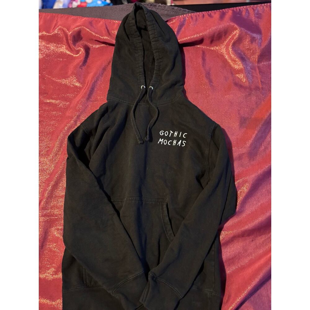 Gothic Mochas Hoodie Mens M Black Pullover Sweatshirt Drawstring Kangaroo Pocket